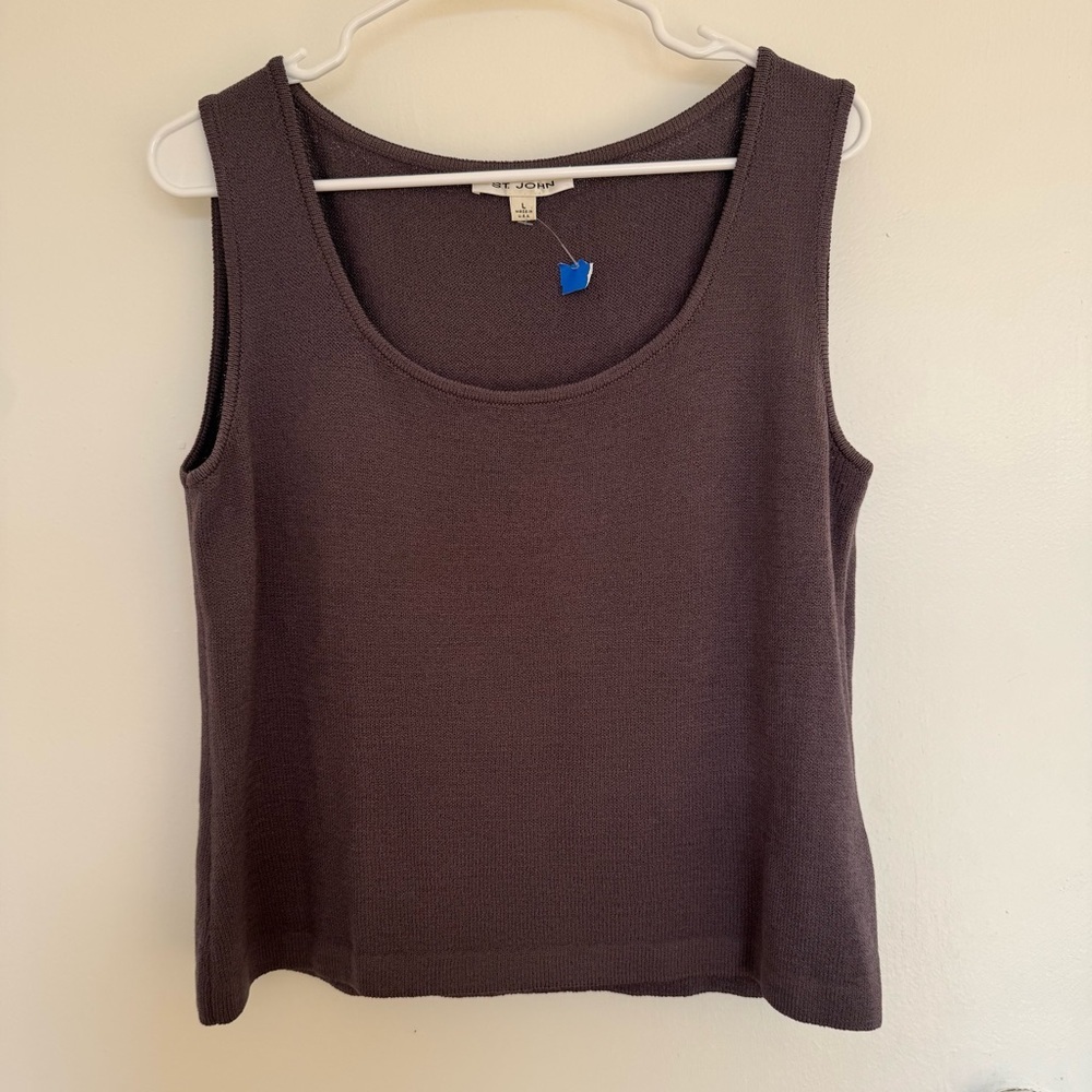 St John Santana Knit Grey Purple Blue Tank Top L